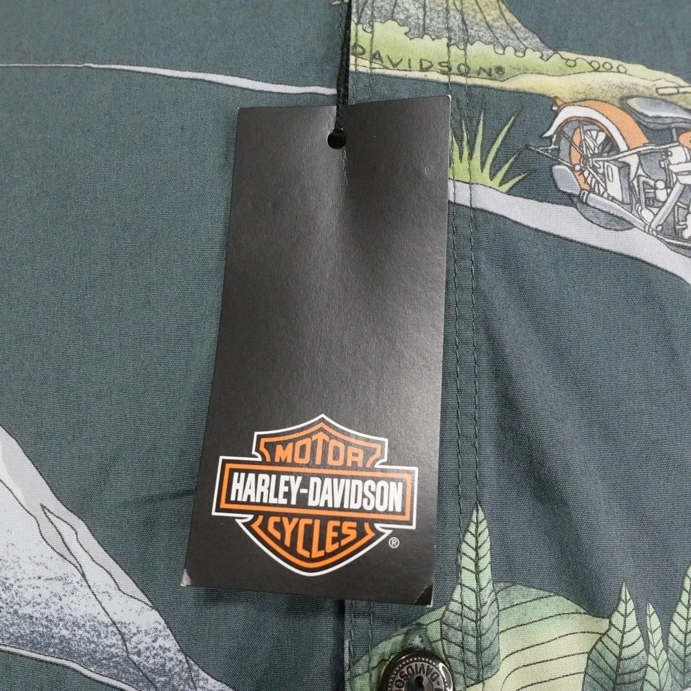 New! Harley-Davidson Hawaiian Shirt Mens L Gray Short Sleeve Button-Up Roam Free - Picture 4 of 7